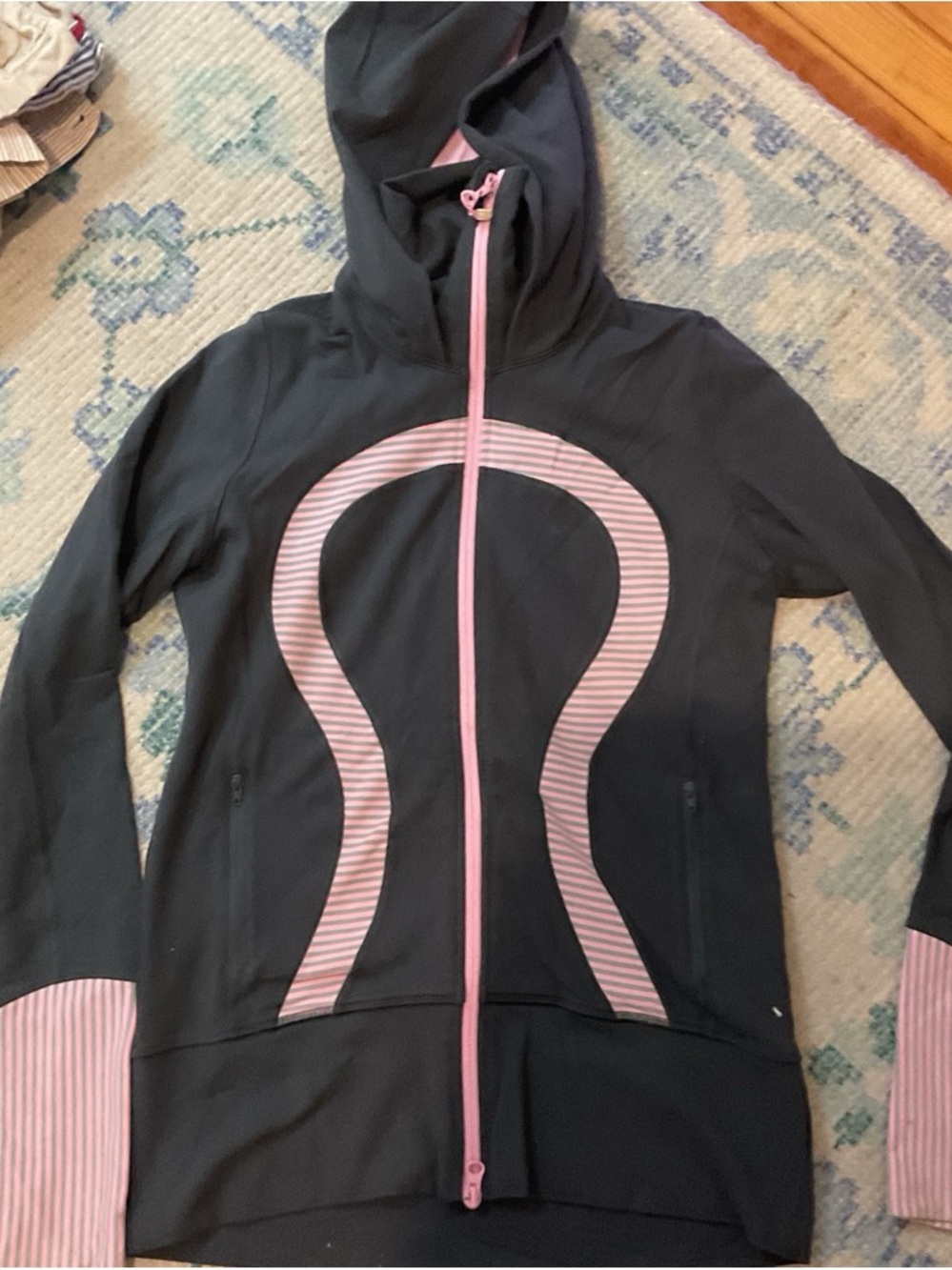 lululemon athletica Black Hooded Zip Jacket with Pink Accents